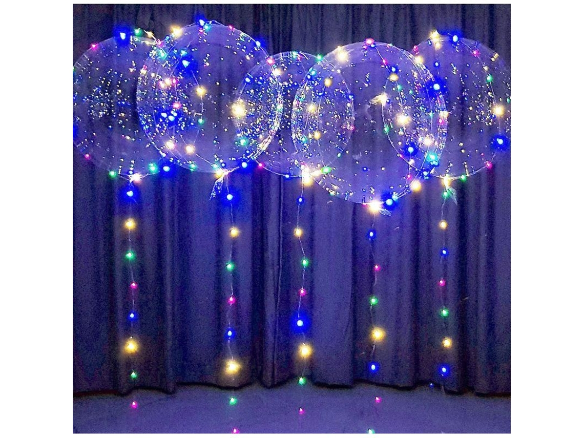 10 Globos Bobo Grandes Y Transparentes Con Luces Led Y Pilas, Multicolor, Para Helio O Aire.