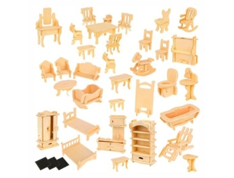 Conjunto De Muebles De Madera Para Casa De Muñecas