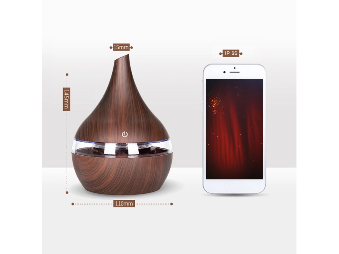 Umidificador De Ar Aromático Elétrico Usb 300ml Com Madeira, Nebulizador De Óleo Essencial Para Casa E Escritório
