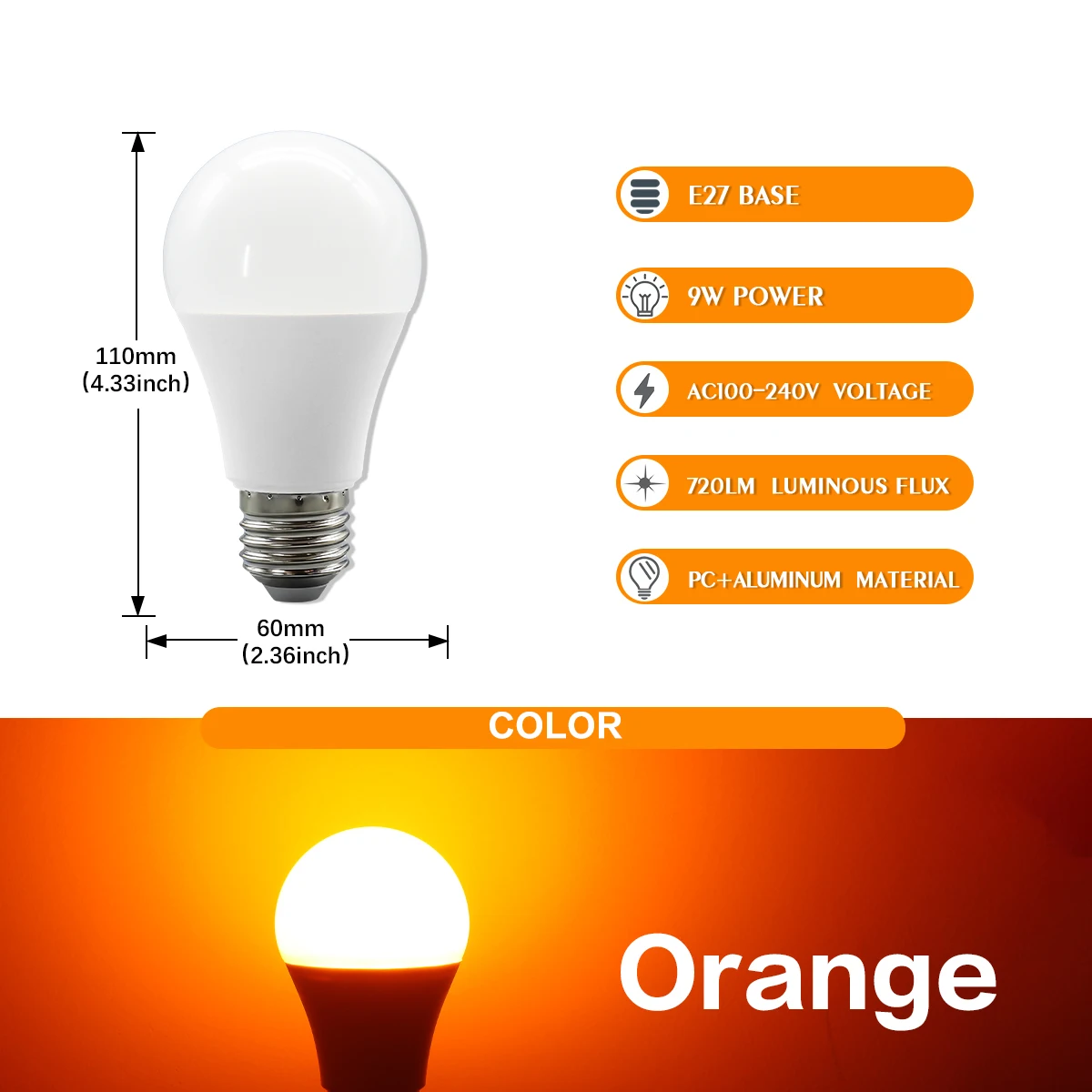 Bombillas Led De 9 W (e27 Naranja, Paquete De 4), Iluminación Para Decoración Del Hogar.