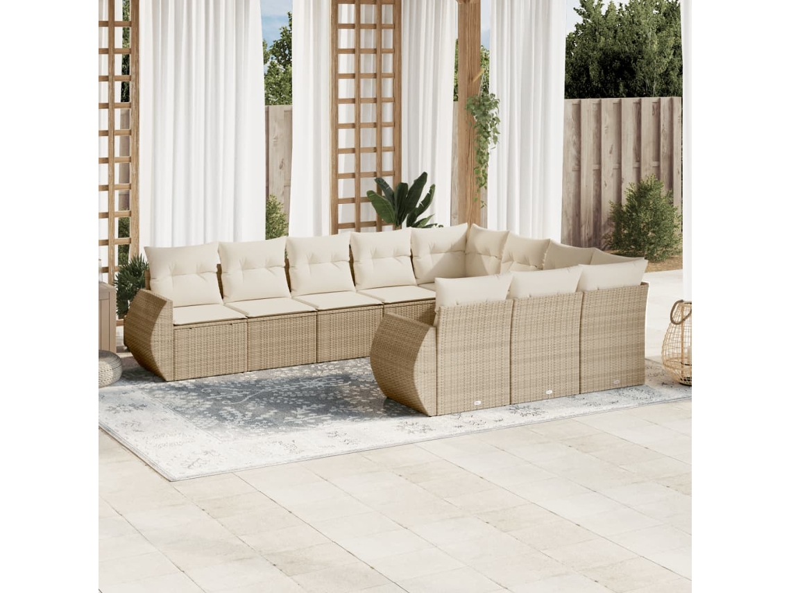 Conjunto de sofá de jardín de 10 piezas con cojines, mimbre sintético beige, Dkd Home Decor