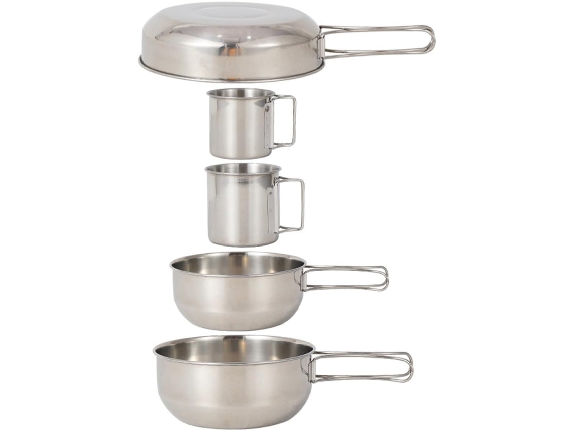 Juego De Utensilios De Cocina De Acero Inoxidable De 5 Piezas Para Acampar, Que Incluye Ollas, Tazas Y Vasos Compactos, Para Senderismo.