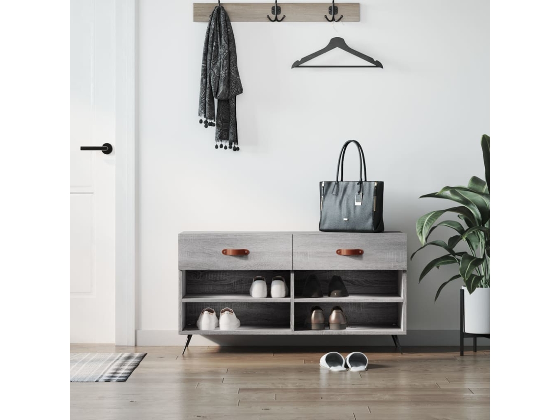 Banco Zapatero | Armario Zapatero Madera De Ingeniería Gris Sonoma 102x35x55 Cm