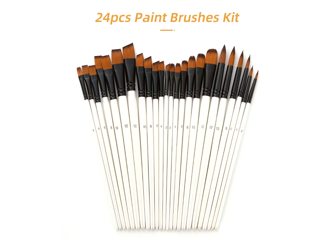 Juego De 24 Pinceles De Nailon Para Acuarela, Acrílico, Óleo, Arte Y Pintura Profesional.