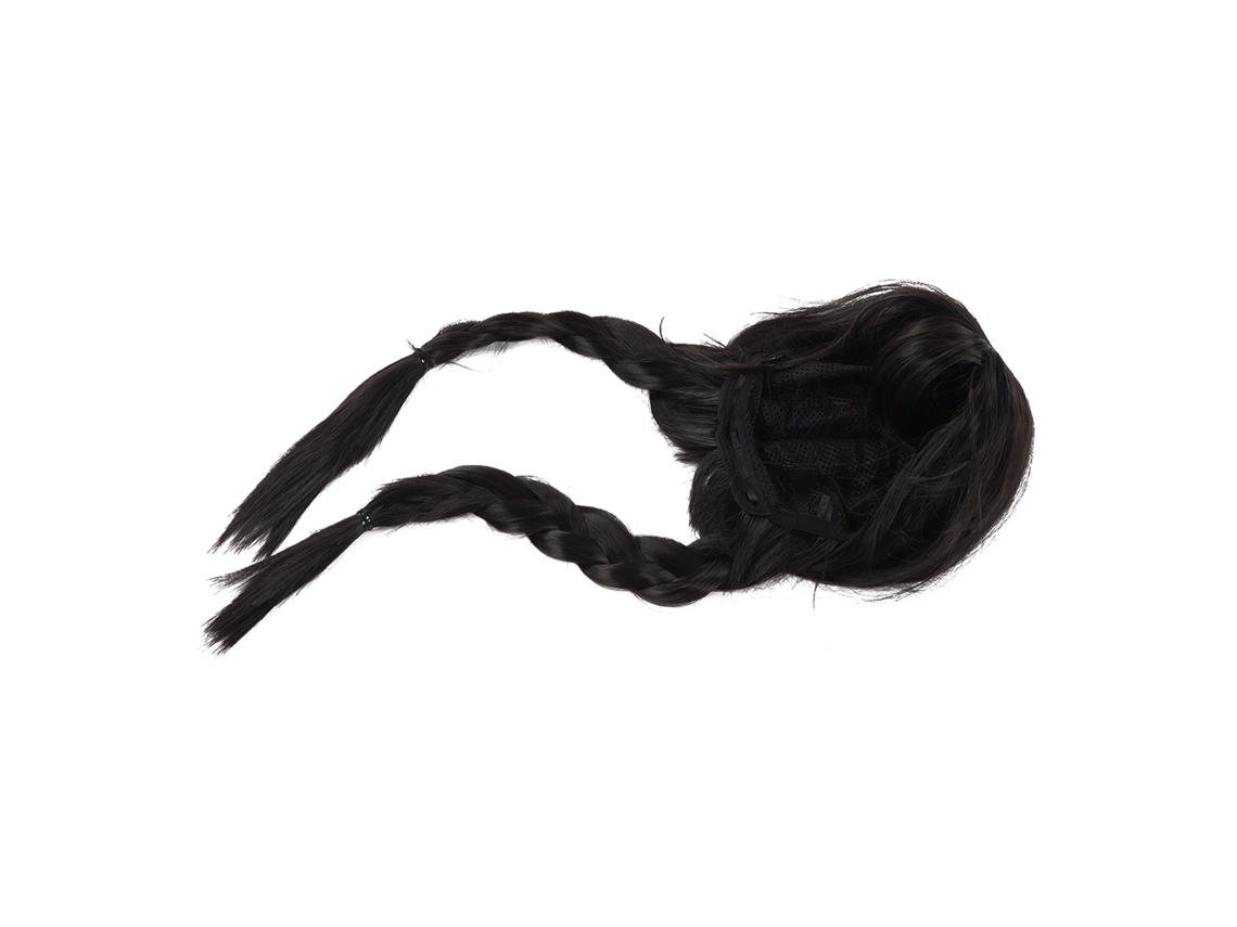 Peluca Larga Negra De Doble Trenza Con Flequillo Ajustable, Resistente Al Calor Para Cosplay.