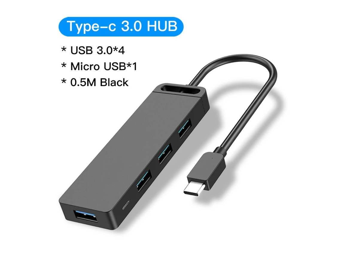 Estación de acoplamiento Yizhood Cable de 0,5 m 4 puertos USB tipo C a USB Micro Charge Power para Lenovo Macbook Pro iPad Samsung Pc Hub USB C 3.0 Negro