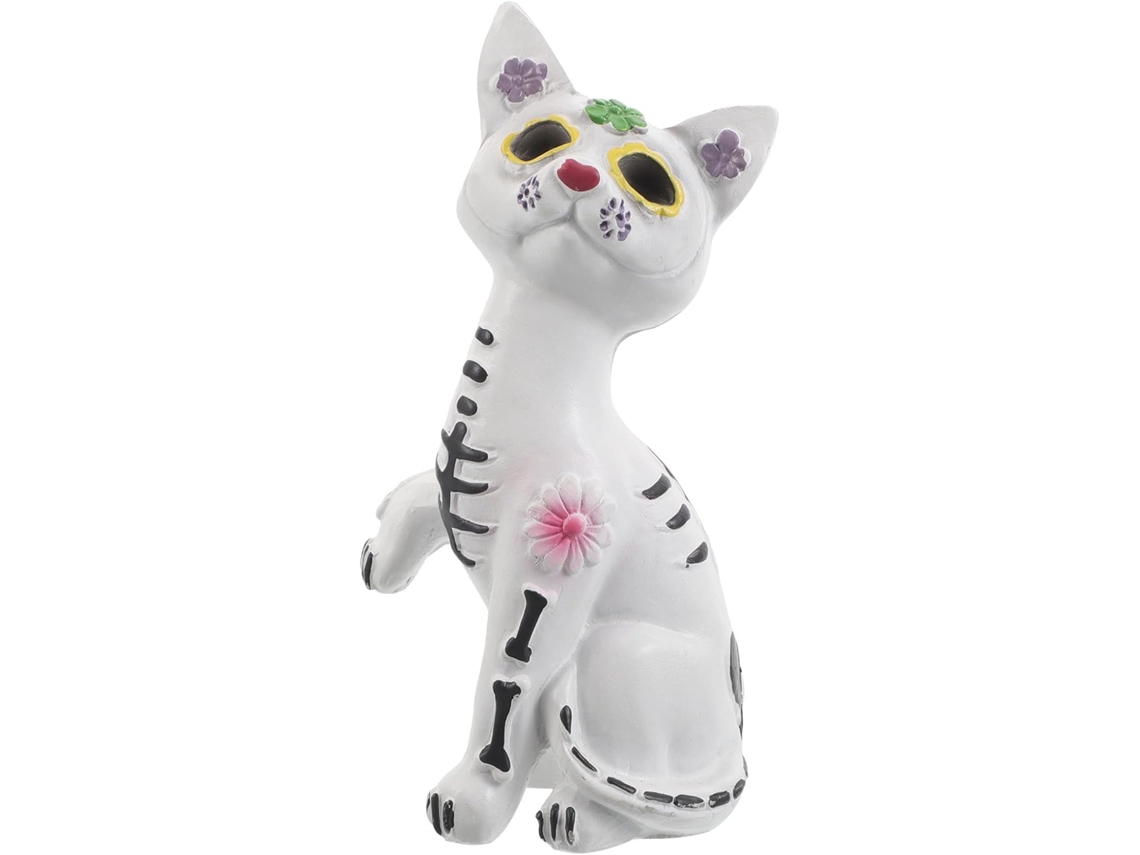Figuras de calavera de resina para Halloween, linda escultura de gato esqueleto para decoración del hogar, adornos Gokoco