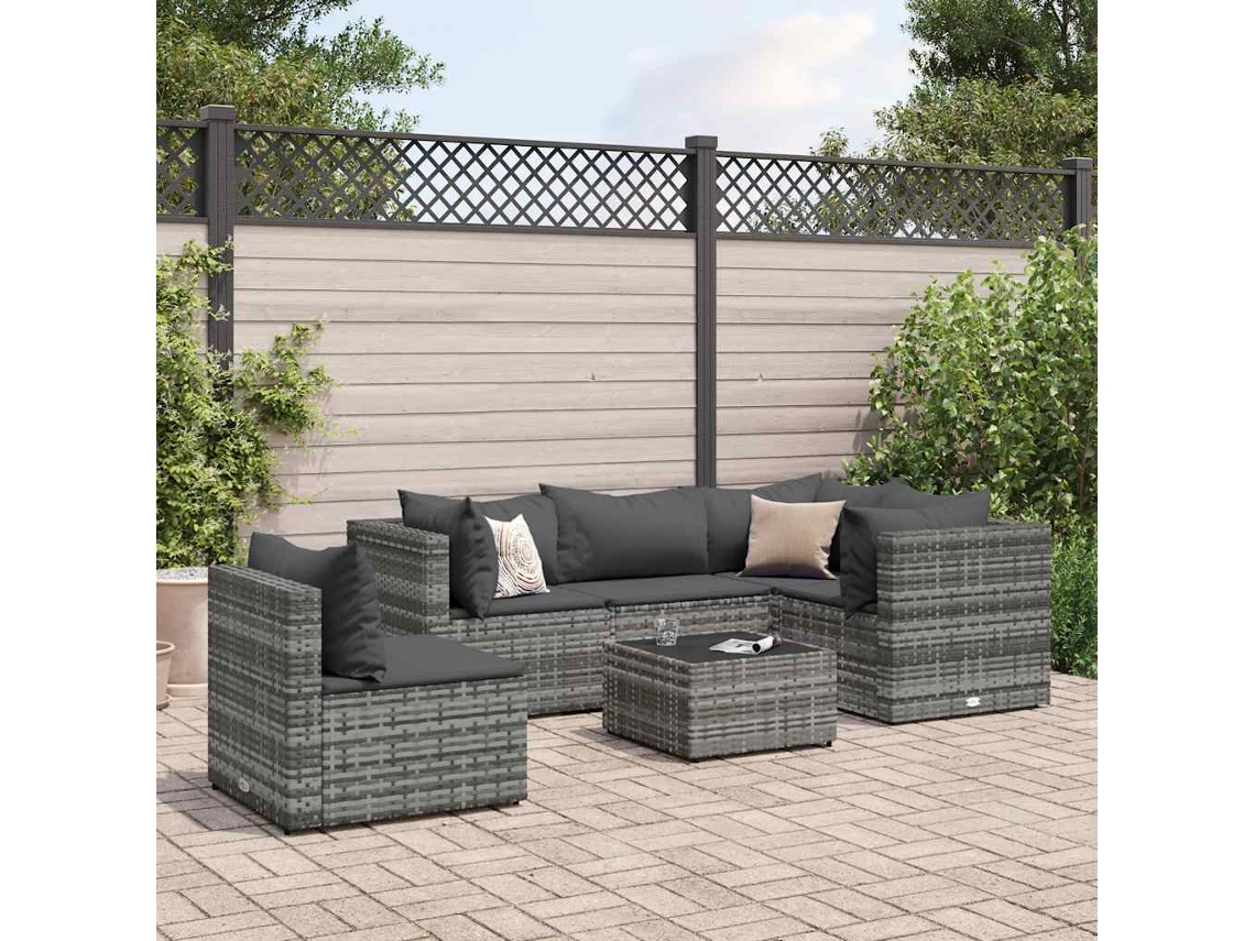 Conjunto de jardín de 6 piezas con cojines, ratán gris, DKD Home Decor