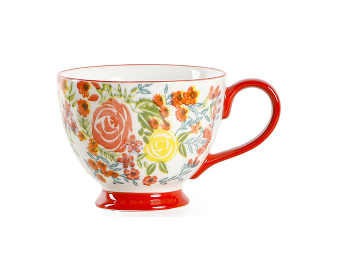 Taza de cerámica pintada a mano, 450ml, ideal para leche, café, capuchino, té, cacao y avena para el desayuno.
