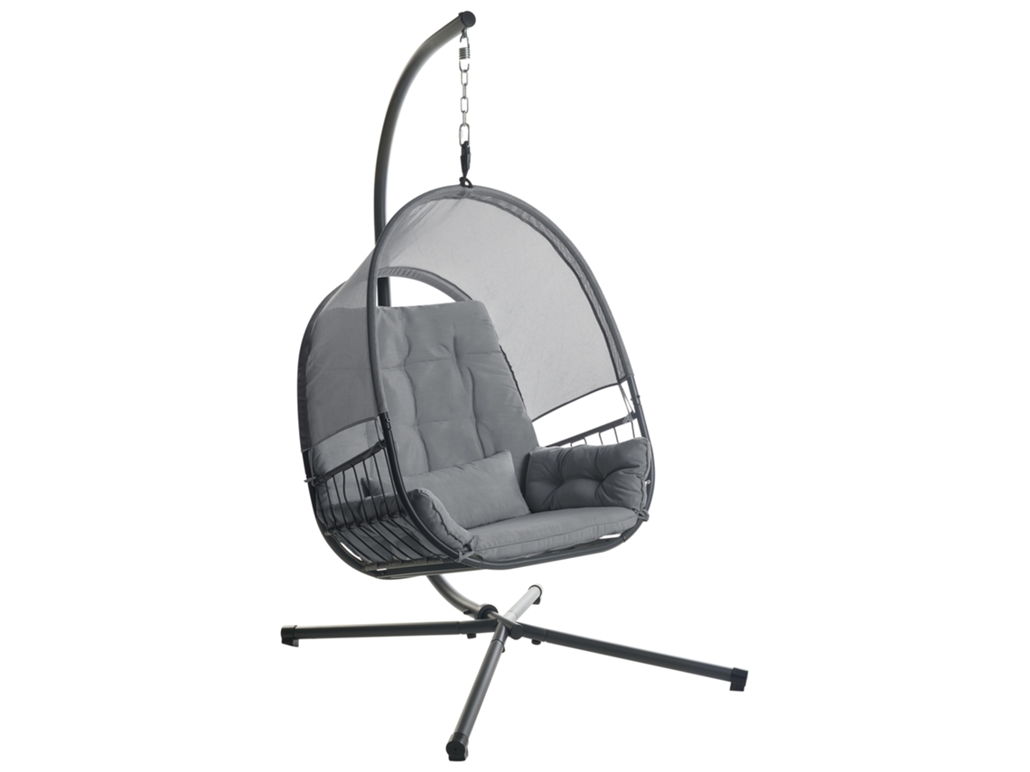 Sillón tipo huevo de lona para exterior Beliani Alviano, malla gris, 98 x 136 x 196 cm