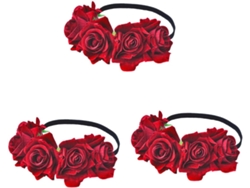 Corona De Rosas Rojas Artificiales De 3 Piezas, Elegante Accesorio Para El Cabello Para Fotos Y