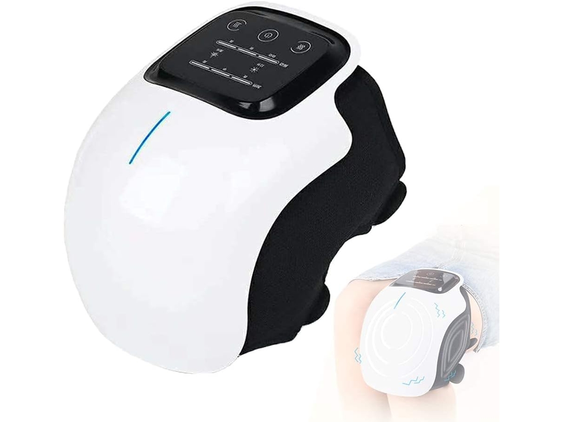 Masajeador de rodilla MDUG azul y blanco, almohadilla vibratoria con función de calor, masajeador de rodilla