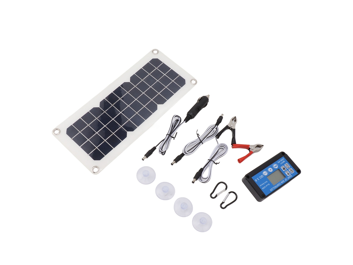 Kit Painel Solar 30w 18v 5v Usb Saída Dupla Controlador 12v 24v Para Camping Veículos Exteriores