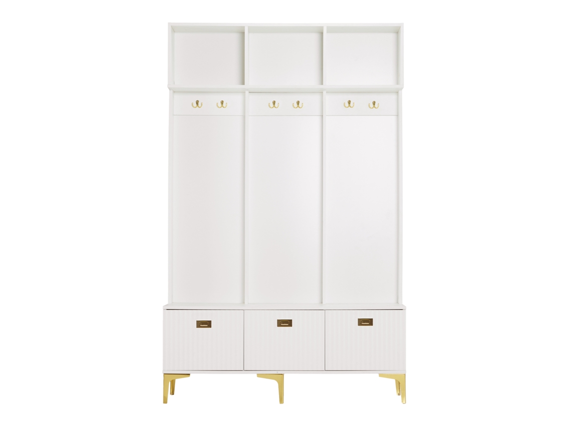 Mueble de entrada moderno con perchero y zapatero blanco Mobrio