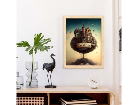 NACNIC Poster Casa En Las Nubes En Estilo Surrealismo Cinematográfico Ilustraciones Y Grabados De Historieta Abstracta Y Artística A4 Marcos Negros