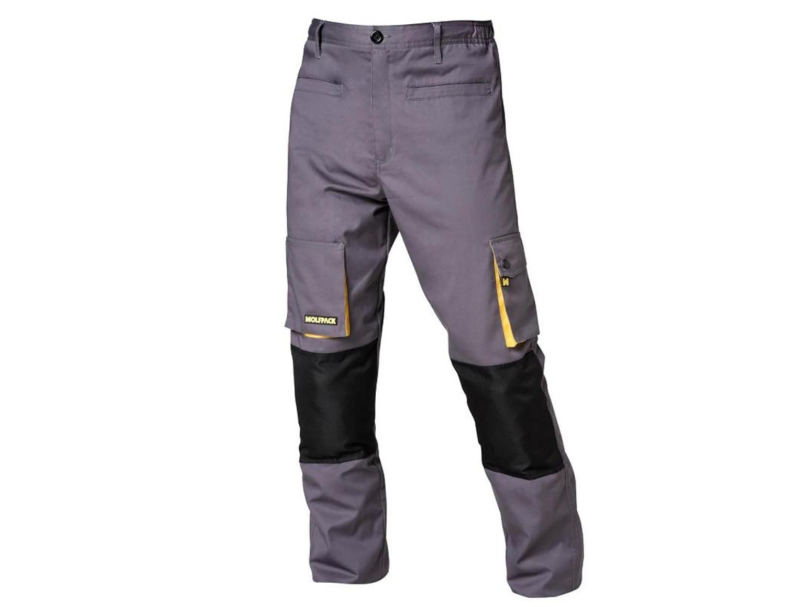 Pantalones largos detrabajo, multibolsillos, resistentes, rodilla reforzada, gris/amarillo talla 42/44 m
