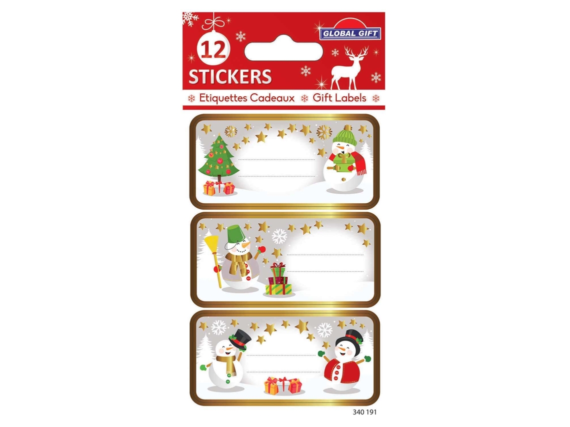 12 Pegatinas GLOBAL GIFT de Navidad - Muñecos de nieve