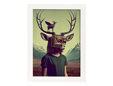 NACNIC Poster Ciervo En Estilo Surrealismo Cinematográfico Ilustraciones Y Grabados De Historieta Abstracta Y Artística A3 Marcos Blancos