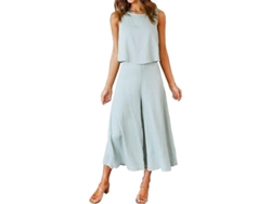 2026-conjunto De Verano Para Mujer Roylamp: Blusa Corta Cuello Redondo Y Pantalones Anchos Crop
