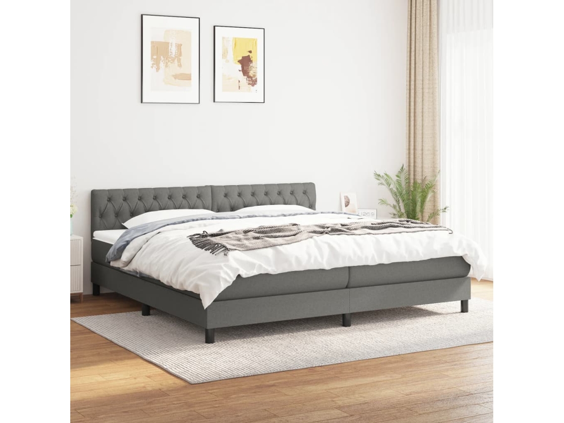 Cama Box Spring Con Colchón Tela Gris Oscuro 200x200 Cm
