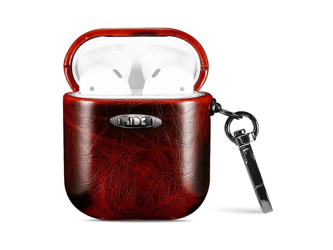 Estuche protector para auriculares con textura de cuero encerado y cierre a presión para AirPods de 1/2". GIECY