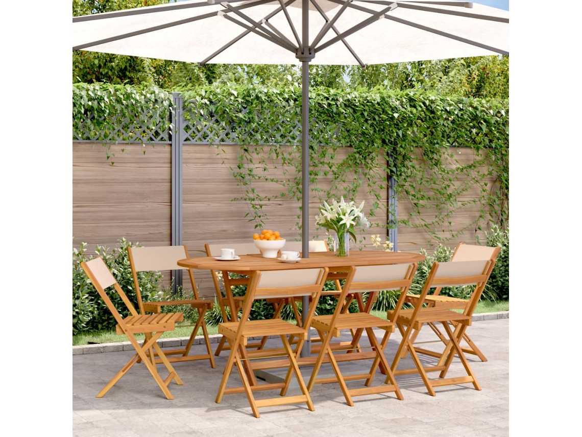 Pack 8 Uds Sillas De Jardín | Silla De Exterior | Sillon Jardín Plegables Madera Maciza Y Tela Beige Wsd44491