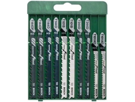 Conjunto de 10 Láminas de Sierra de Calar BOSCH con Vástago en T T 144 D (2X); T 244 D (2X); T 101 B (2X); T 101 Ao (2X); T 144 Dp (2X)