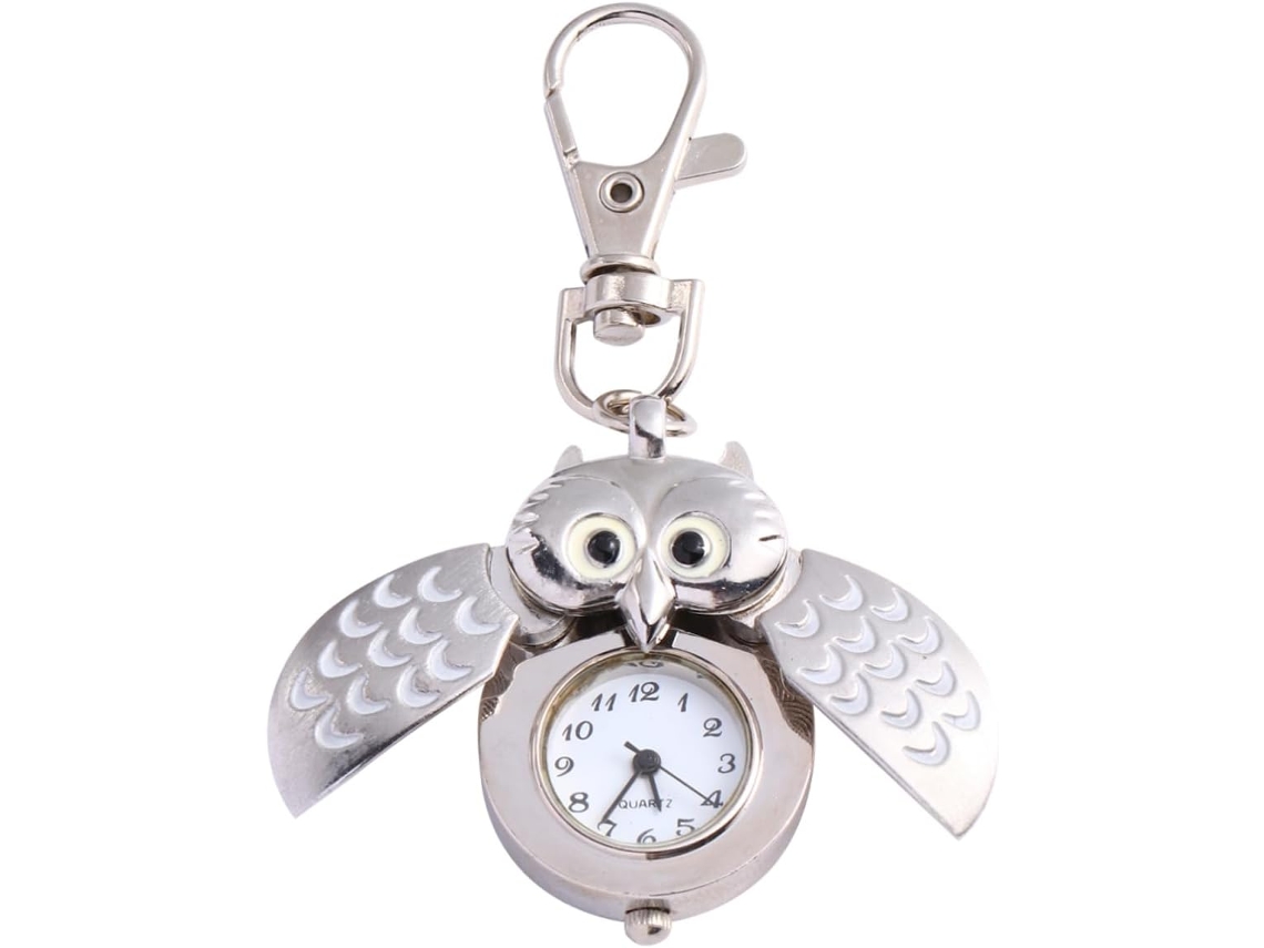 Reloj Bolsillo Forma Aleación Blanca Práctico Llavero Diseño Retro Fácil Diario Búho Leer Uso