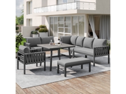 Conjunto De Muebles De Jardín: Cuerda Y Hierro, Sofá Esquinero, Mesa De Cristal, Gris.