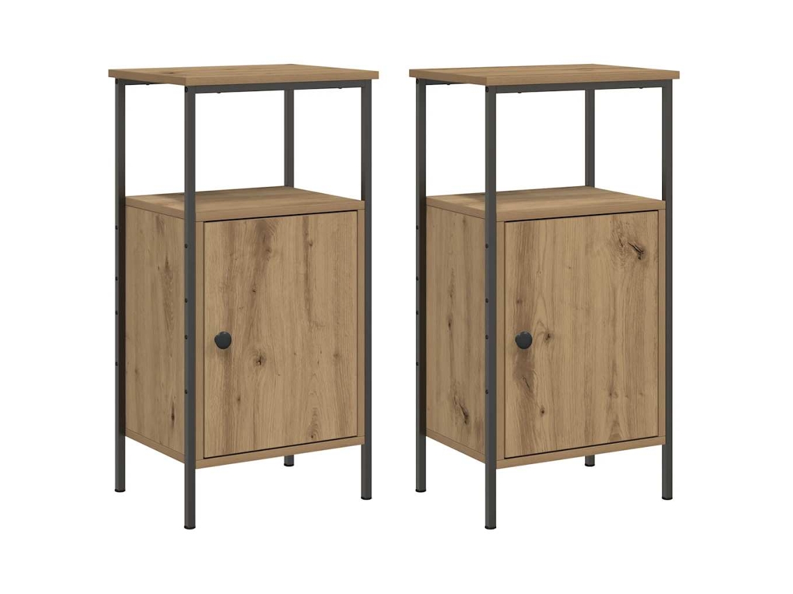 Juego de 2 mesitas de noche de madera de roble artesanal EXCLUSIVA MAISON