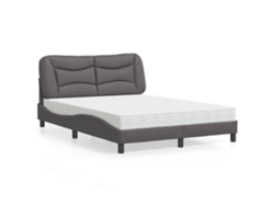 Cama Con Colchón Cuero Sintético Gris 140x200 Cm