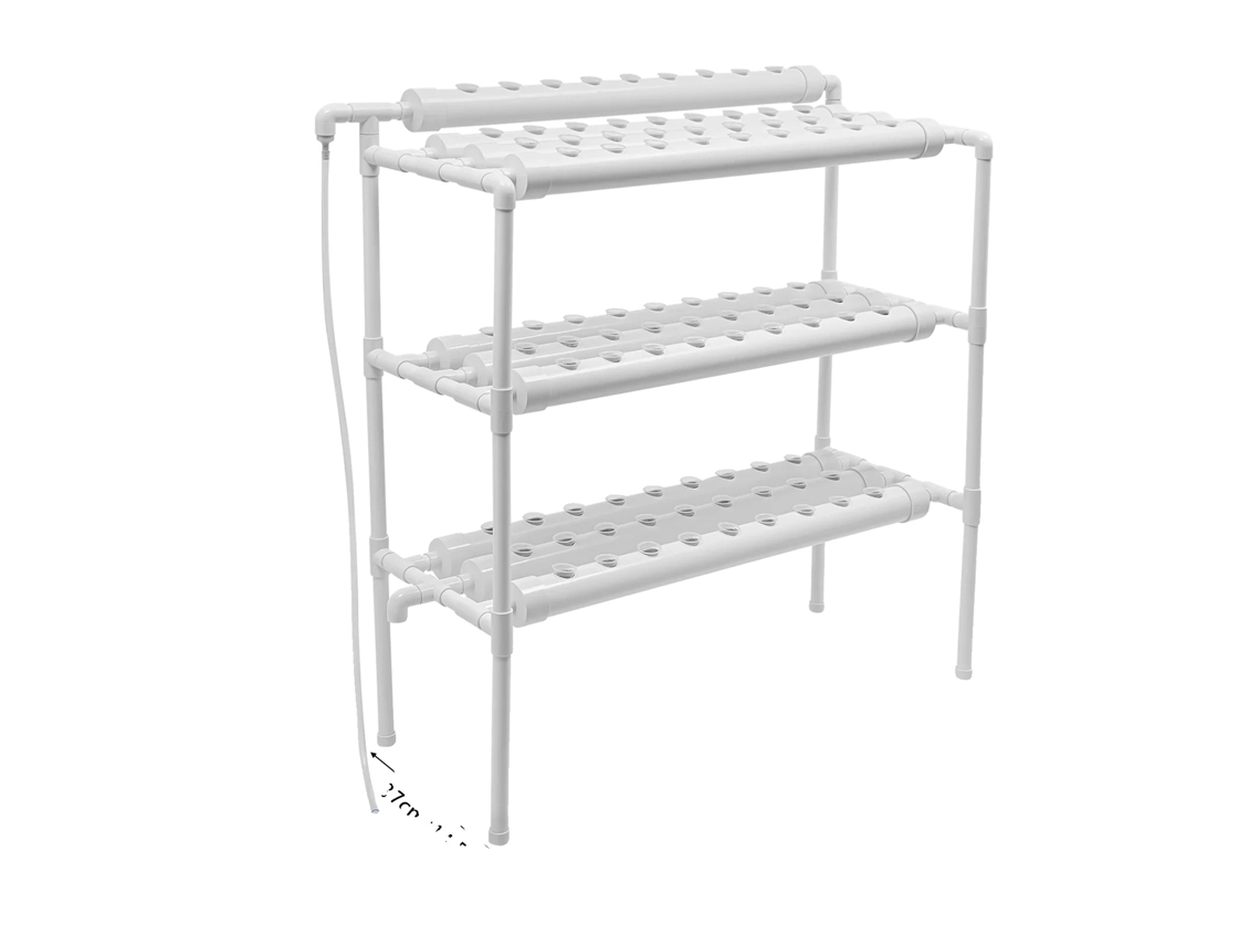 Sistema de cultivo hidropónico, 90 ubicaciones de plantación, diseño multicapa, blanco.