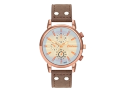 Reloj De Cuarzo Para Hombre Con Correa De Piel Sintética Y Esfera Con Diseño De Tres Ojos (marrón Oscuro Y Oro Rosa).