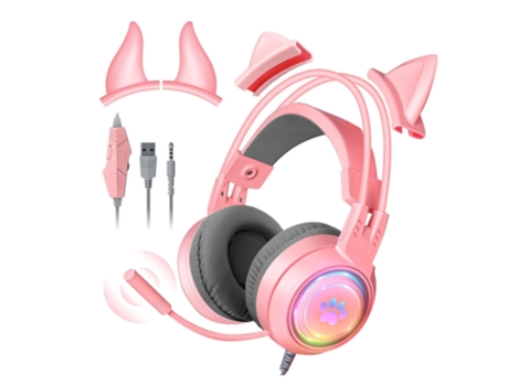 Lindos Auriculares para Juegos con Micrófono para Computadora Portátil/Pc/Ps4/Ps5 con Orejas de Gato y Luces Rgb para Niños/Niñas/Adultos BISBISOUS...