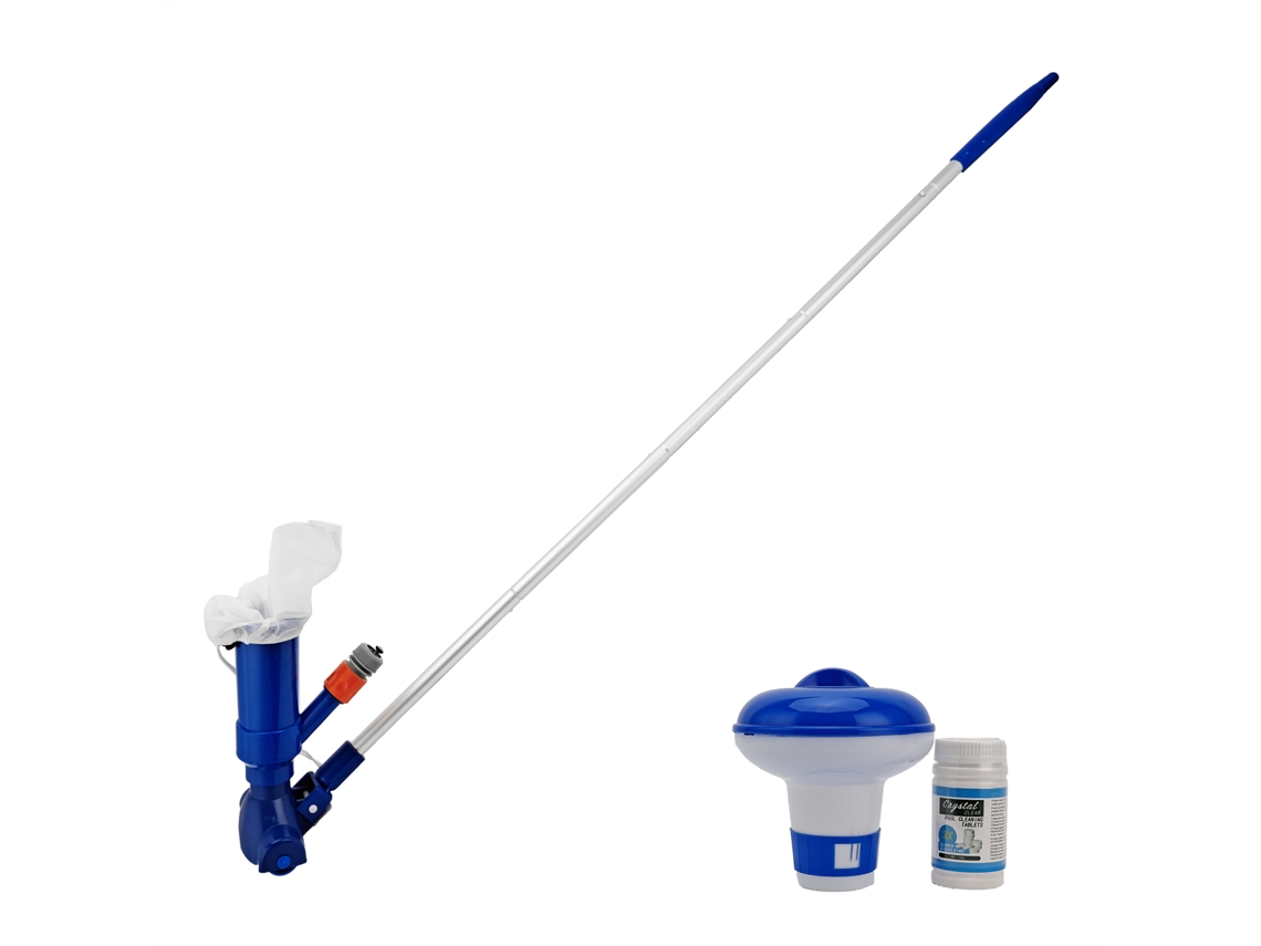 Kit de limpieza de piscinas con aspiradora, cabezal de succión y tela de malla azul