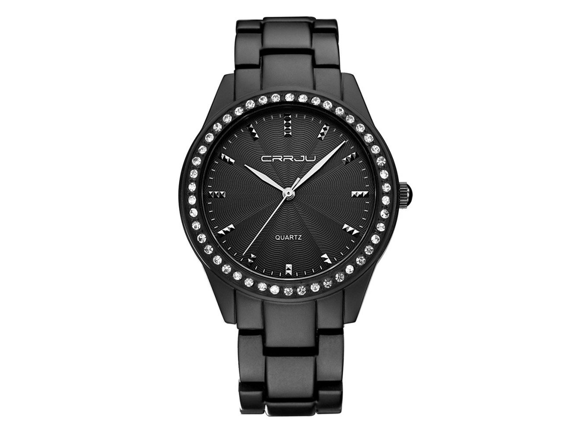 Reloj De Cuarzo Para Mujer Con Cristales De Imitación De Diamantes, Brazalete De Acero, Resistente Al Agua Hasta 30 M, Color Negro.