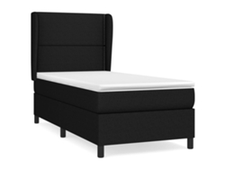 Cama con colchón de muelles y cabecero de tela negra (100x200 cm)