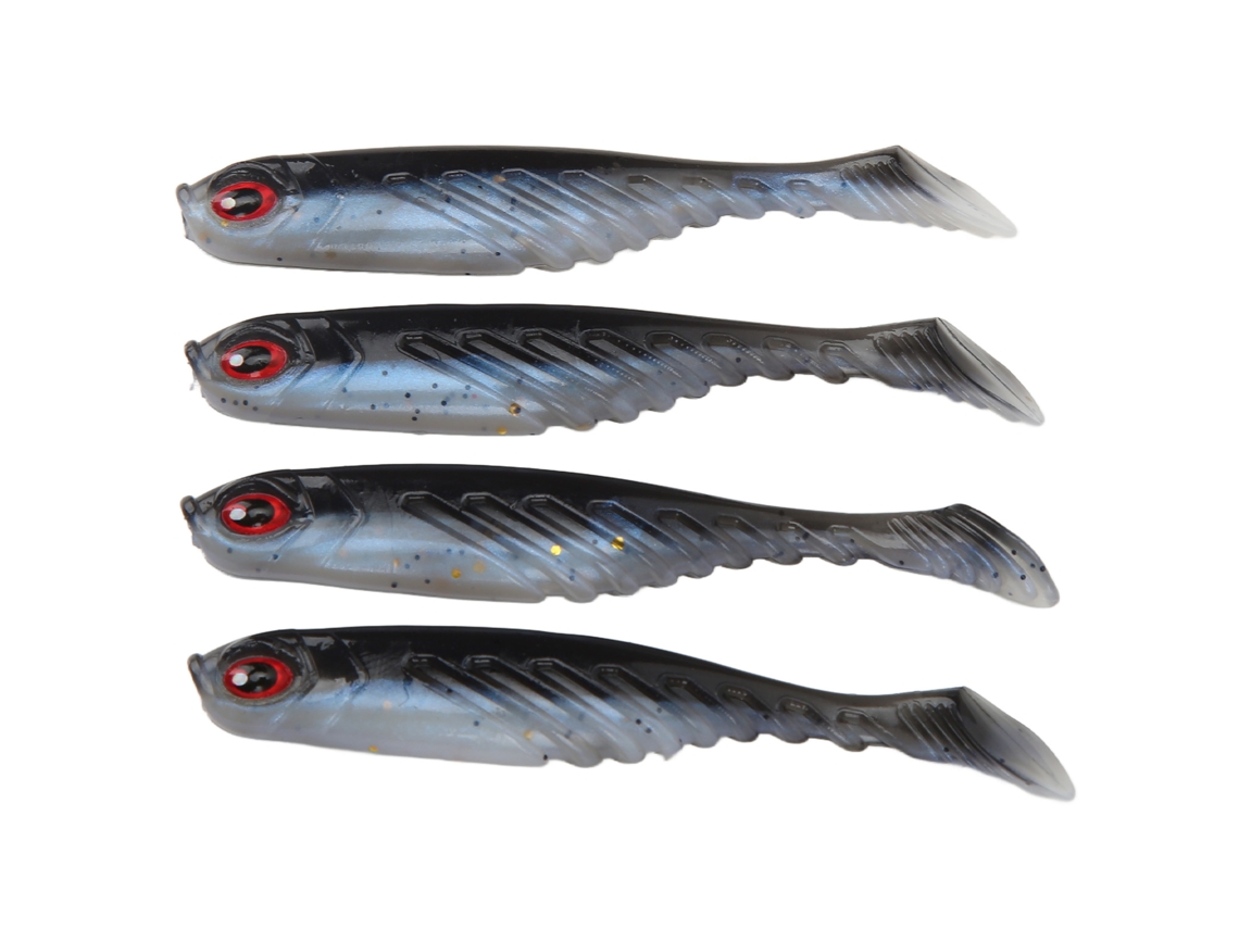 4pcs Señuelo Suave Cola T Ar48 75mm/3.2g Bicolor Para Pesca, Tackle Wobbler Cuerpo Negro