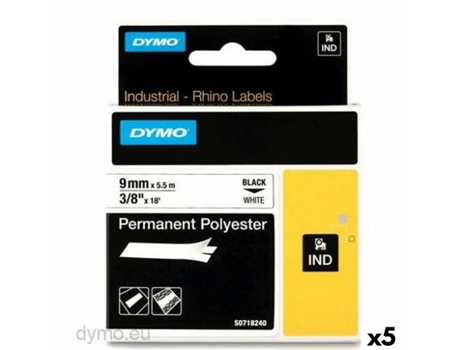 Cinta Laminada para Rotuladoras Rhino DYMO ID1-9 9 x 5,5 mm Negro Poliéster Blanco (5 Unidades)