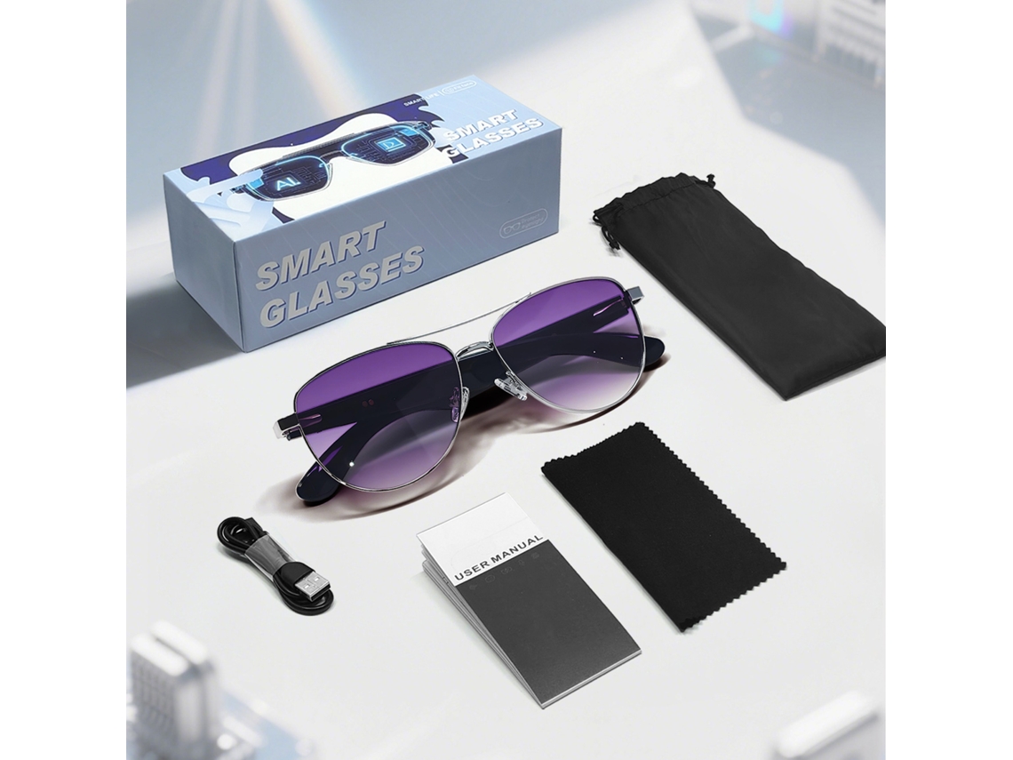 Gafas inteligentes Chrui GT32, auriculares Bluetooth, gafas de sol con protección UV y antirreflejos (morado plateado)