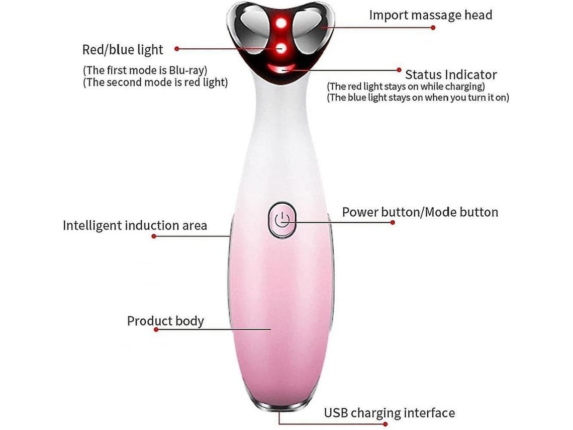 Masajeador facial y de ojos 3 en 1, antiarrugas, antiedad, reafirmante y lifting eléctrico, color rosa, Yunzii