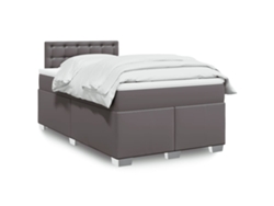 Cama Box Spring Con Colchón Cuero Sintético Gris 120x200 Cm