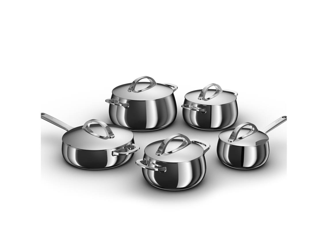 Batería de cocina Berghoff Home Stellar Steel de 10 piezas, acero inoxidable, compatible con inducción