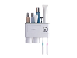 Soporte Multifuncional De Pared Para Cepillos De Dientes Con Dispensador De Pasta Dental Y 2 Vasos - Gris