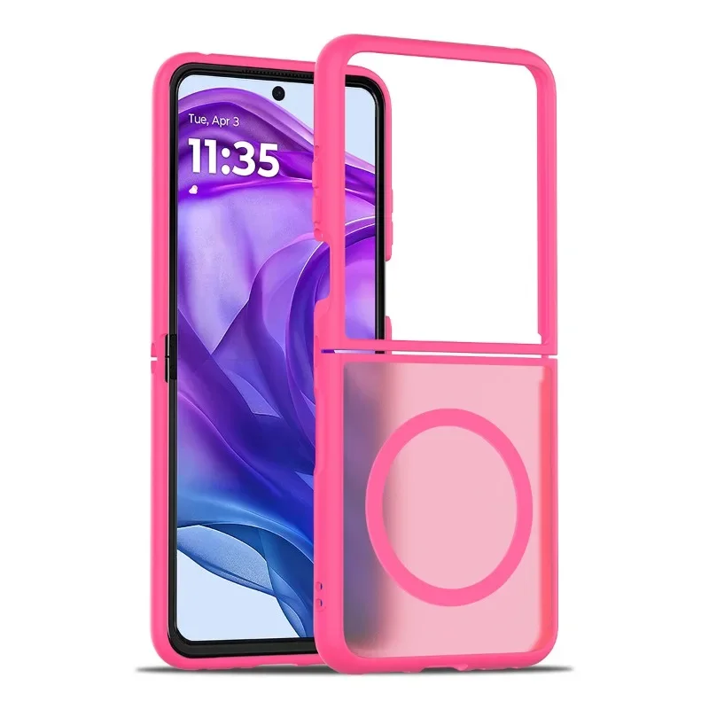 (rojo Rosa, Motorola Razr 2024) Funda Plegable Magnética Con Carga, Acabado Mate, Tacto Agradable Para La Piel, Resistente A Los Golpes.