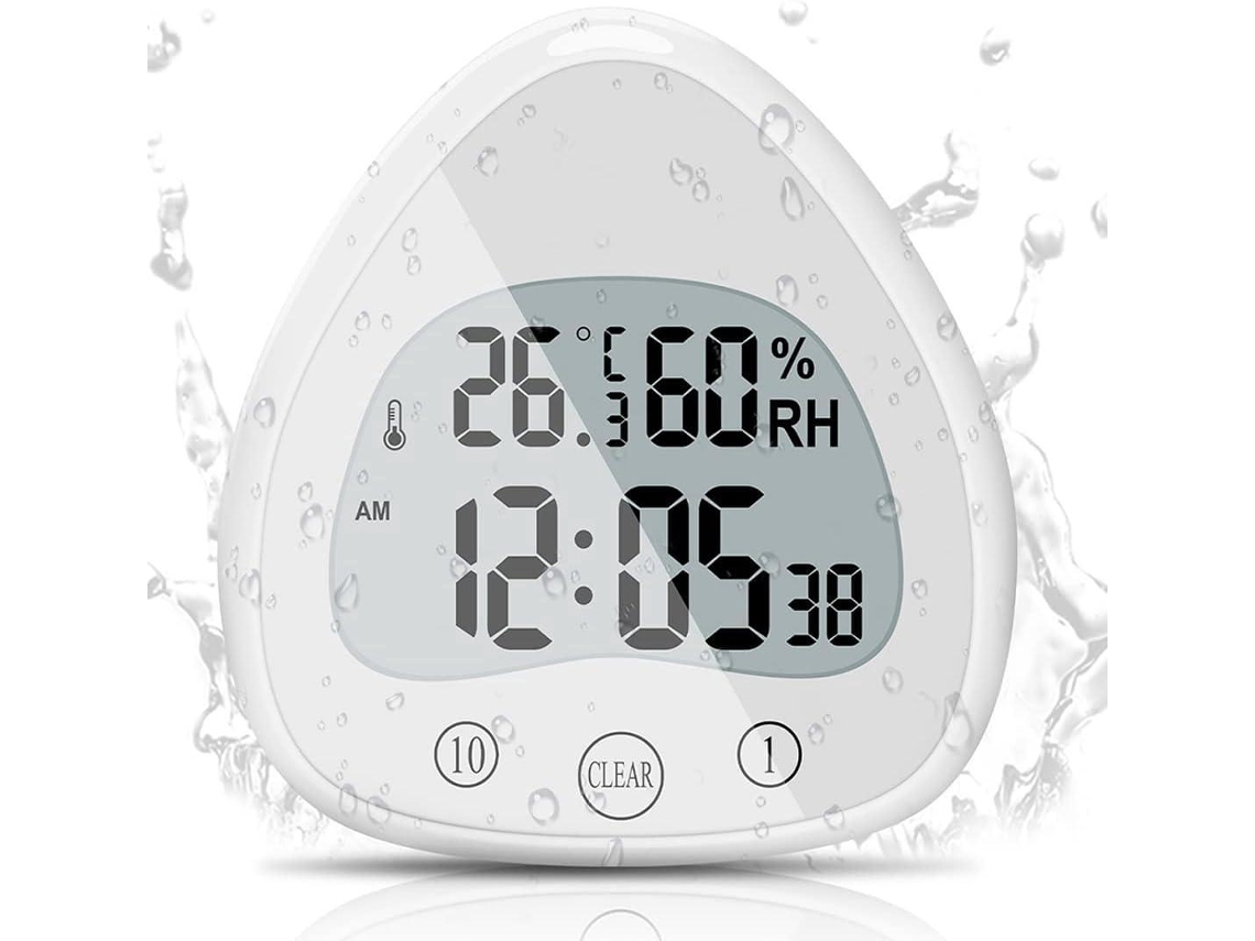 Reloj digital impermeable para ducha de baño, con pantalla LCD y temporizador, con función de temperatura y humedad en °C/°F, para cocina y con ventosa. Liptaptyn