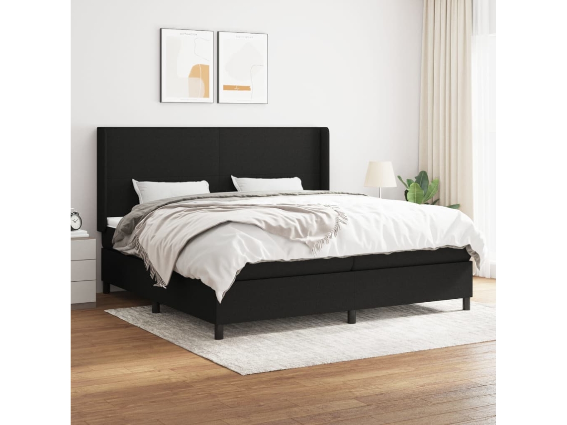 Cama Box Spring Con Colchón Tela Negro 200x200 Cm