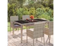 Mesa de jardín LOVELY HOME con tapa de vidrio y patas de mimbre en color gris (150 x 90 x 75 cm)