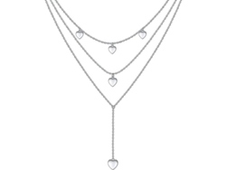 Colar feminino em prata de lei 925 (2026) com três camadas e extensor, estilo geométrico com corações.