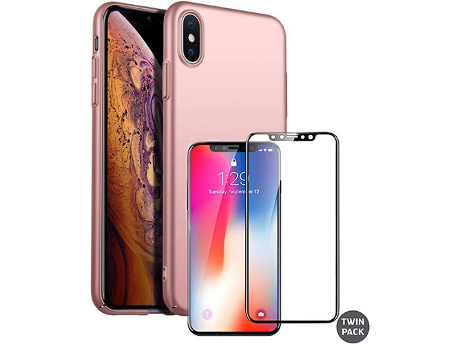 Kit Funda y Protector Cristal 5D iPhone X, XS SlimShield Rosa